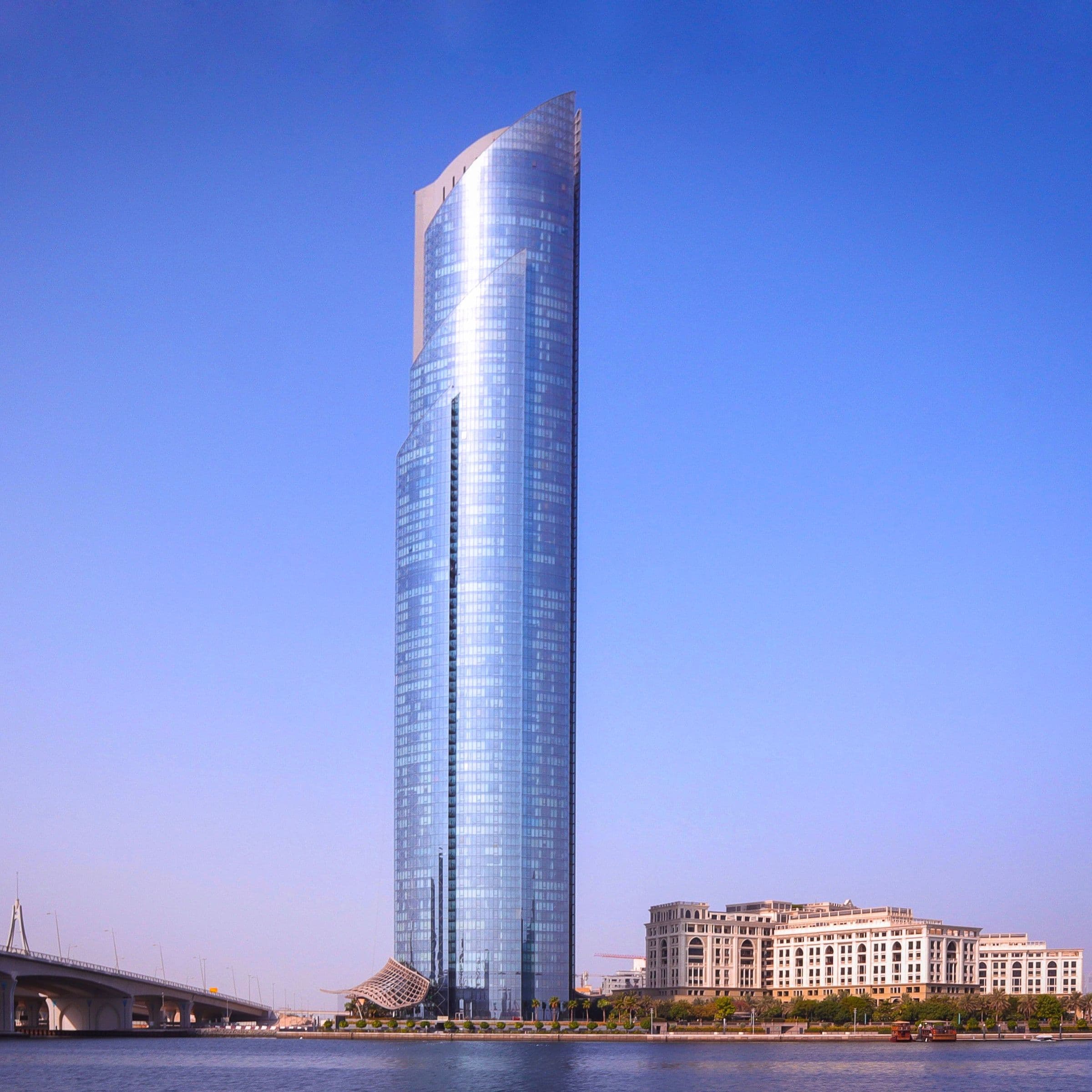 High-rise glass tower on the Dubai waterfront